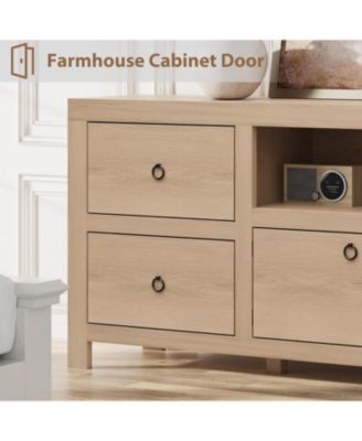 Farmhouse TV Stand for 75/80 Inch TVs, 70" Long Entertainment Center with 6 Storage Drawer & Soundbar Shelf, Television Consoles Stands