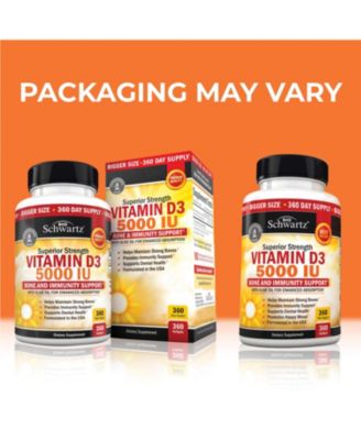 Vitamin D3 5000 IU (125 mcg) Natural Immune Support Supplement, Bone Strength, Healthy Muscle Function, 360 Softgels