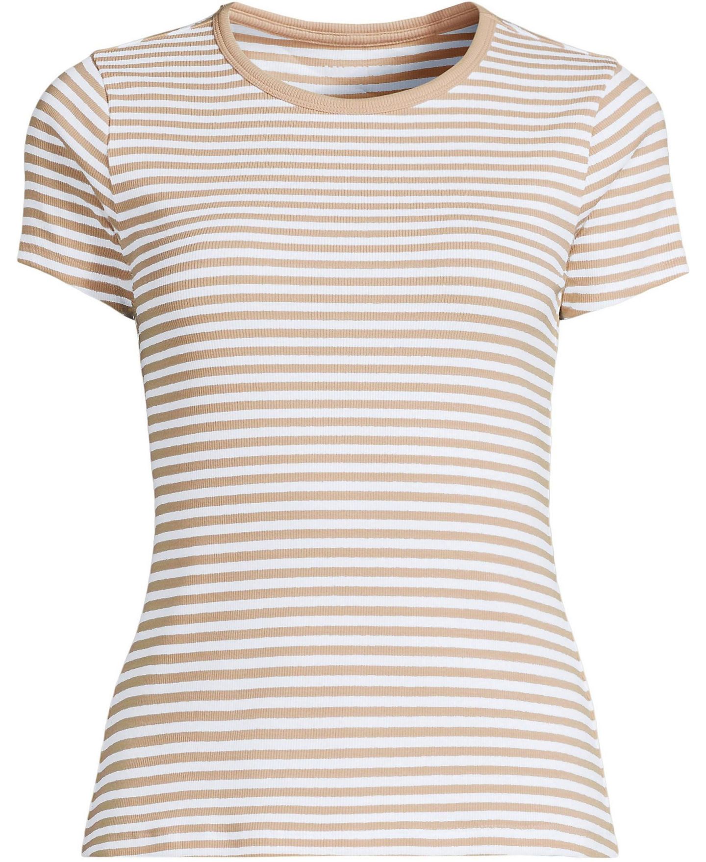 Женская футболка Lands' End Short Sleeve Crew Neck Micro Rib Mini, цвет: Шампань / Белый полосатый — фото 3
