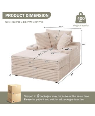 Chaise Lounge Chair Indoor with Storage Ottoman, Upholstered Corduroy Sofa Bed Cloud Couch with 3 Pillows