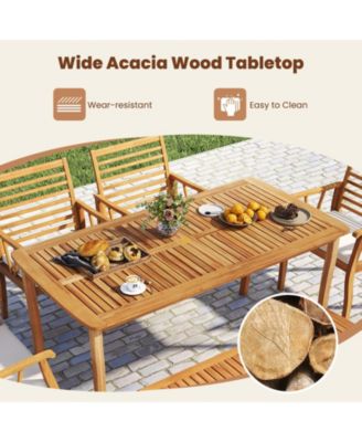 3 Pieces Outdoor Dining Set for 4 People Patio Acacia Wood Table & Bench Set