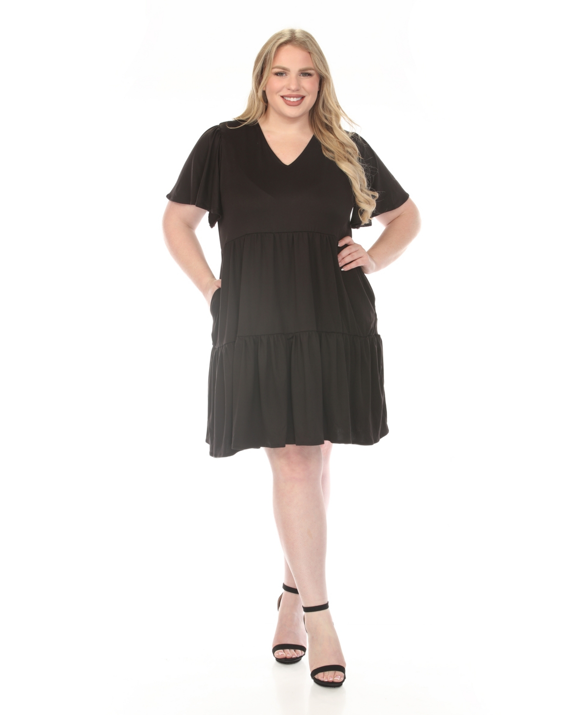 White Mark Plus V-Neck Short Sleeve Dress