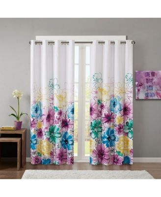 Printed Floral Blackout Curtain Panel, 50" W x 84" H, Grommet Top, Single Window Panel
