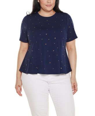 Plus Size Grommet and Nailhead Pleated-Hem Top