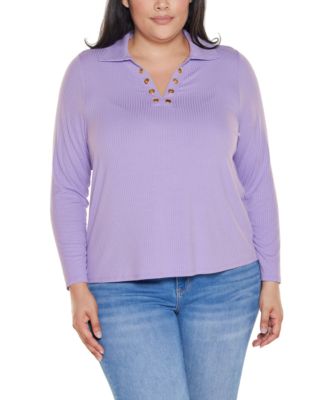 Plus Size Grommet-Trim Split-V Knit Top