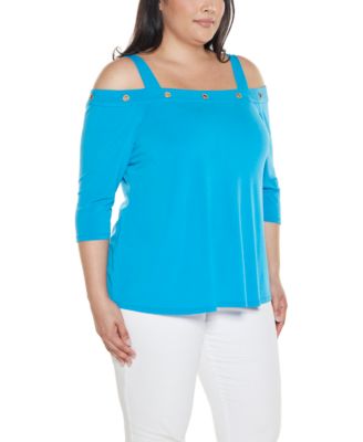 Plus Size Grommet-Trim Cold Shoulder Top