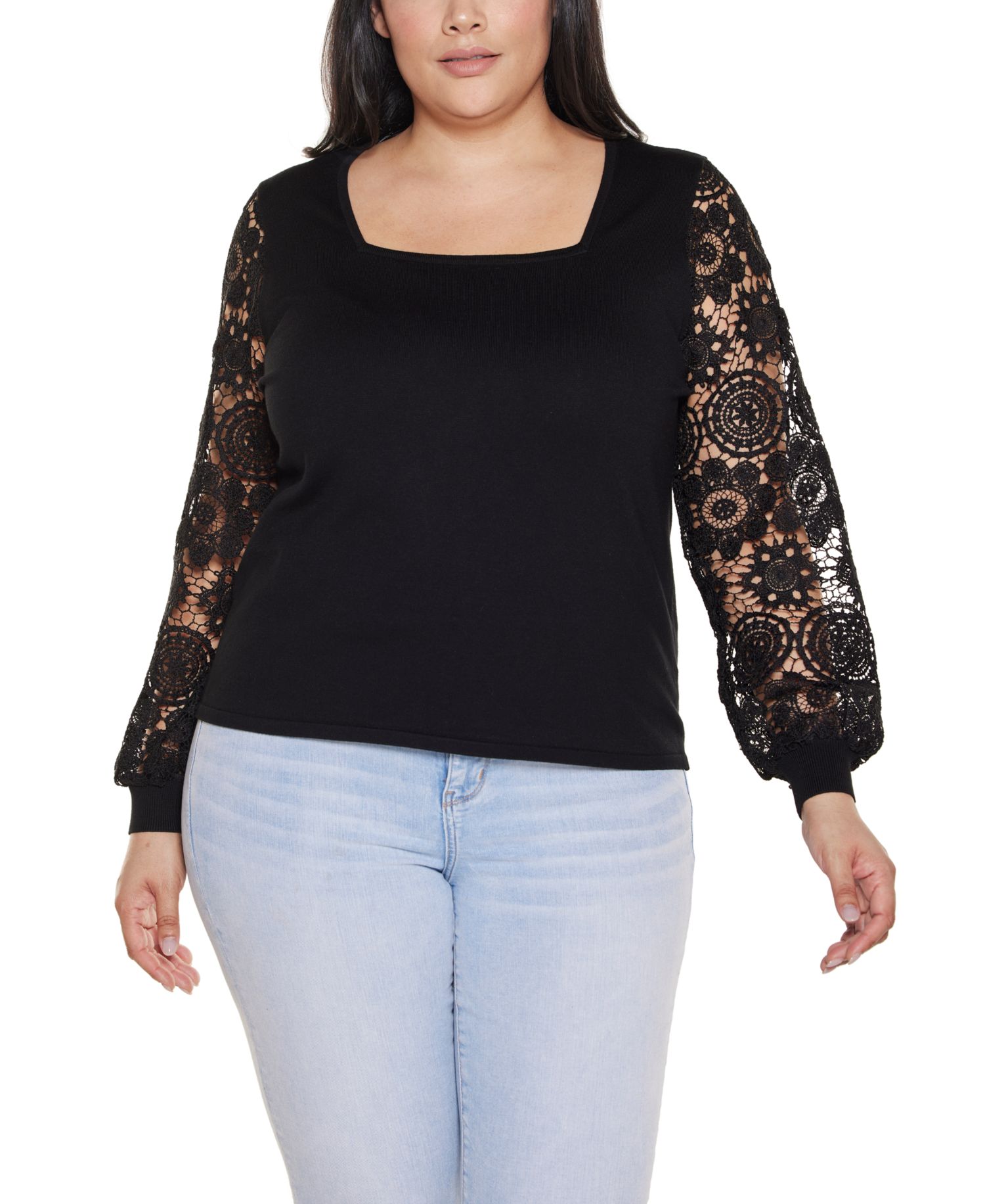 Plus Size Crochet Lace Blouson Sleeve Sweater