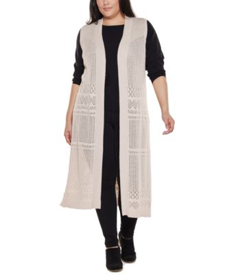 Plus Size Pointelle Sleeveless Duster Cardigan