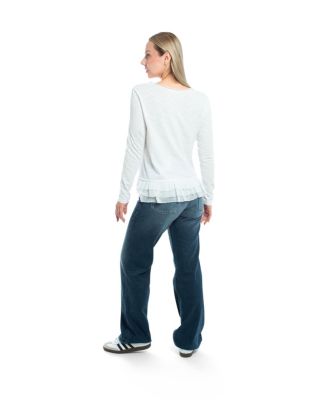 Women's V-Neck Mixed Media Long Sleeve Tee