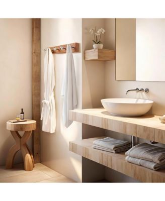 Teak Wood 5-Hook Wall Rack, Stainless Steel Hooks, 6kg Load, Easy Install