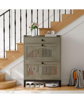 Shoe Storage Cabinet with 2 Flip Drawers & Top Drawer, Compact Shoe Organizer Cabinet for Entryway, Living Room