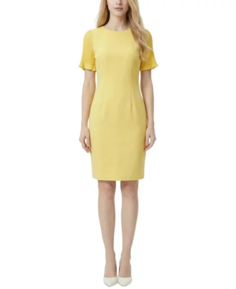 Petite Pleated Short-Sleeve Dress - Banana