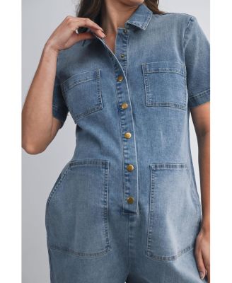 Maternity Nursing-Friendly Button Down Collared Short Sleeve Romper