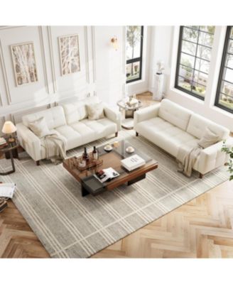 3-Seater Sofa Couch, Wide Faux Leather Sofa Couch with Spring Cushion, Modern Sofa with Deep Seats and 2 Removable Back Cushions