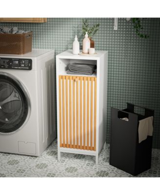 Tilt Out Laundry Hamper Cabinet with Bamboo Slat Front & Removable Hamper
