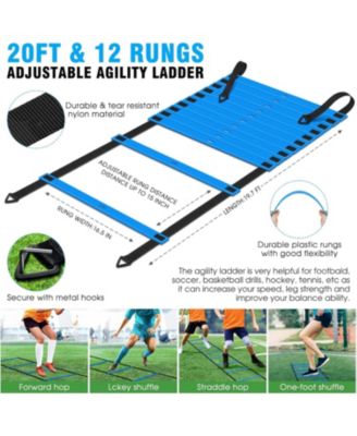 20ft Agility Ladder Training Set with 12 Cones, 4 Hurdles, Jump Rope & Parachute for Soccer, Basketball, Football – Kids to Adults