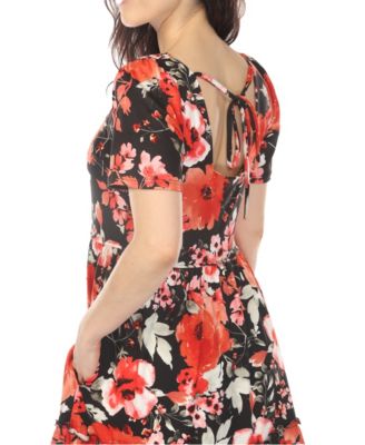 Women's Square Neck Short-Sleeve Floral Dress