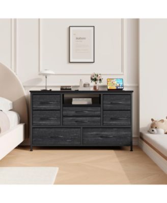 47" 8-Drawer TV Stand, LED Media Console with Power Outlet for Bedroom & Living Room