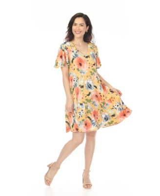 Women's V-Neck Vintage Floral Short-Sleeve Dress