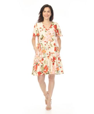 Women's V-Neck Tropical Flower Short-Sleeve Dress