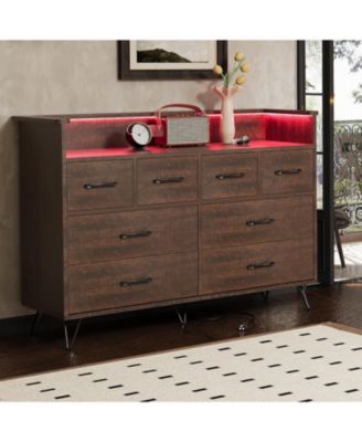 8 Drawer Dresser with Charging Station and RGB Lights, Wide Bedroom Chest