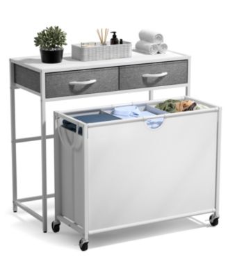 Dresser with 3 Section Laundry Hamper and 2 Drawers for Laundry Room Organization