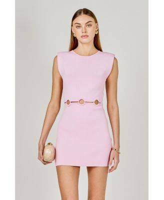 Women's Ring Detailed Power Shoulder Mini Knit Dress