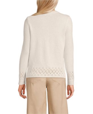 Women's Pointelle Crew Neck Cardigan Sweater