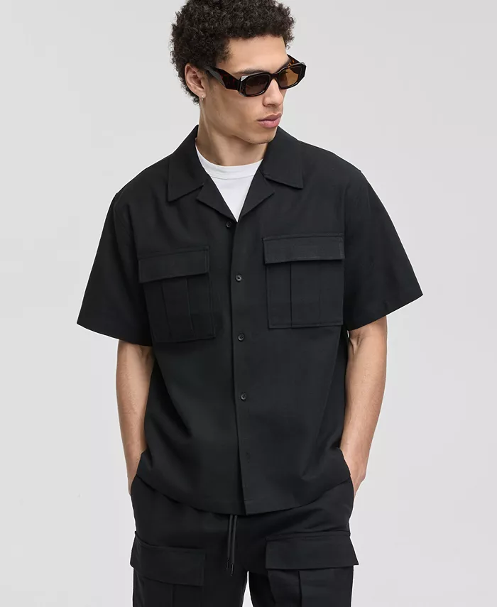 Men's Linen & Cotton Relaxed Utility Shirt - thumbnail 7