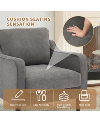 Mid-Century Modern Accent Chairs,Modern Linen Fabric Armchair for Living Room,Comfy Sofa Chairs with Scooped Arms