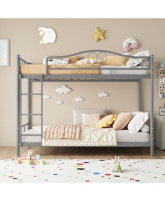 Bunk Bed Twin Over Twin, Heavy Duty Metal Bunk Bed with Safety Guardrail & Ladder