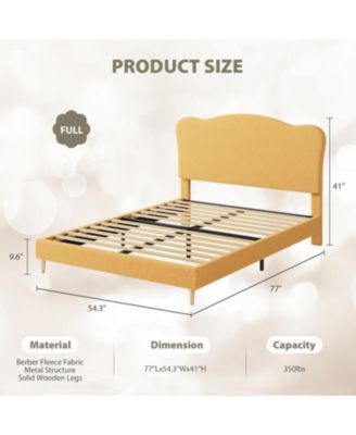 Full Size Upholstered Bed Frame with Adjustable Headboard, Boucle Upholstered Platform Bed for Kids, Strong Wood Slats, Easy Assembly