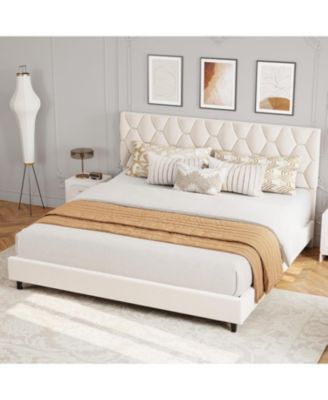 King Upholstered Platform Bed Frame with Adjustable Headboard, Heavy-Duty Wooden Slats, Noise Free, No Box Spring Needed