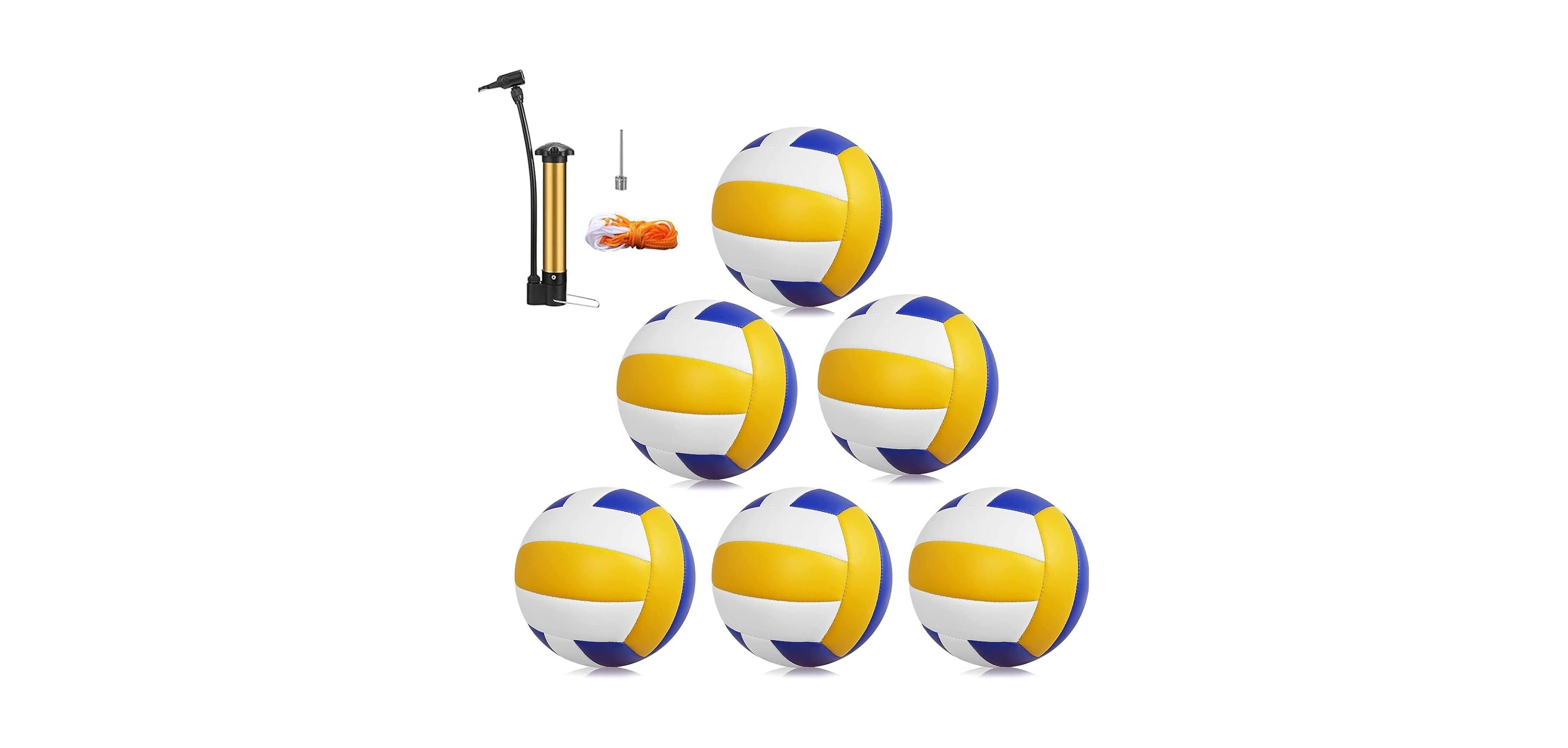 Magicorange Pack of 6 Official Size 5 Volleyballs with Premium Pu Leather and Soft Touch Surface Includes Ball Pump Inflation Needle and Mesh Bag