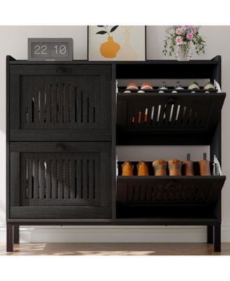 Shoe Cabinet with 4 Flip-Drawers, Wooden Entryway Storage Organizer with Adjustable Shelf, Hidden Shoe Rack for Hallway & Living Room