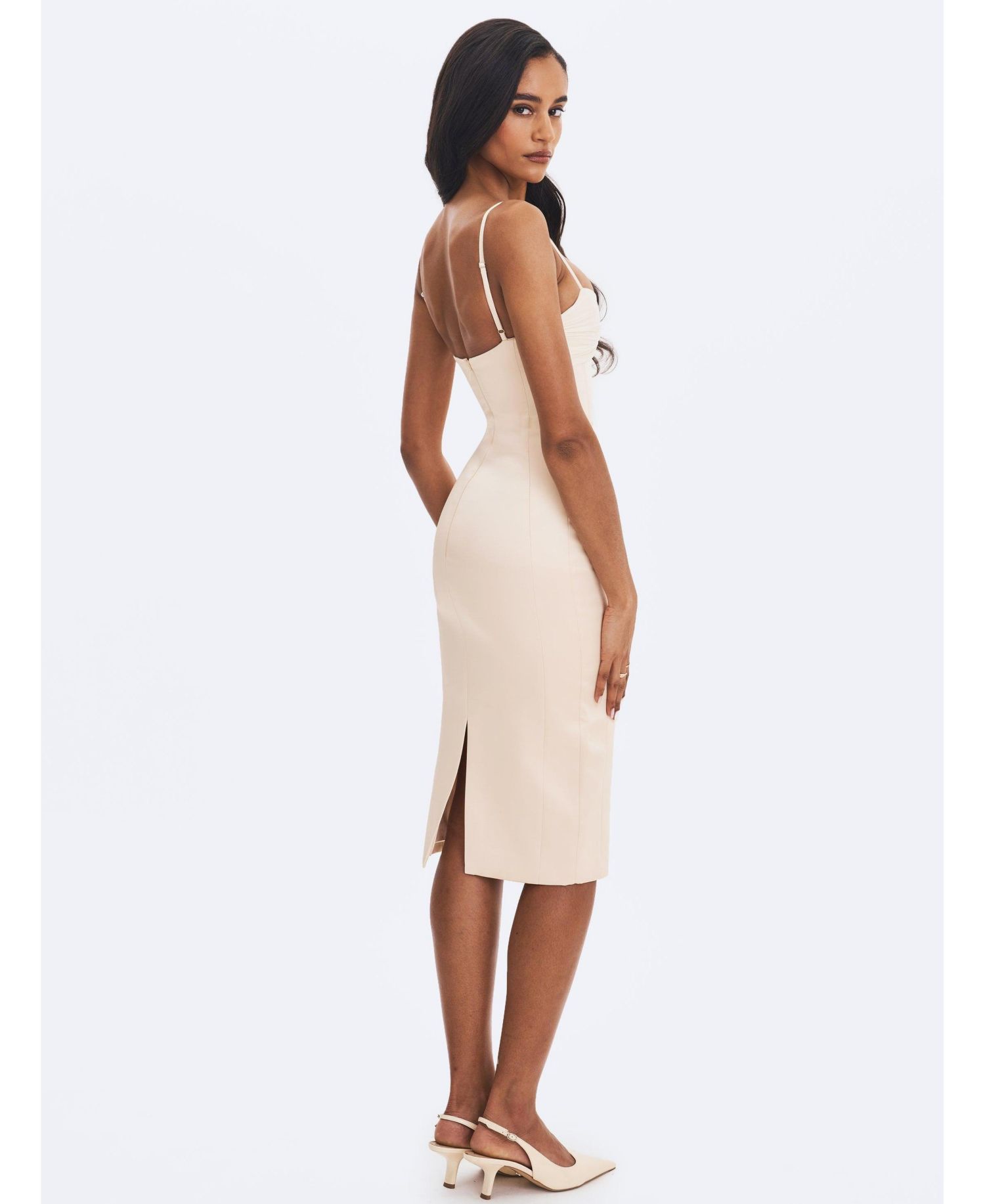 Women's Gracie Butter Ruched Satin Midi Dress