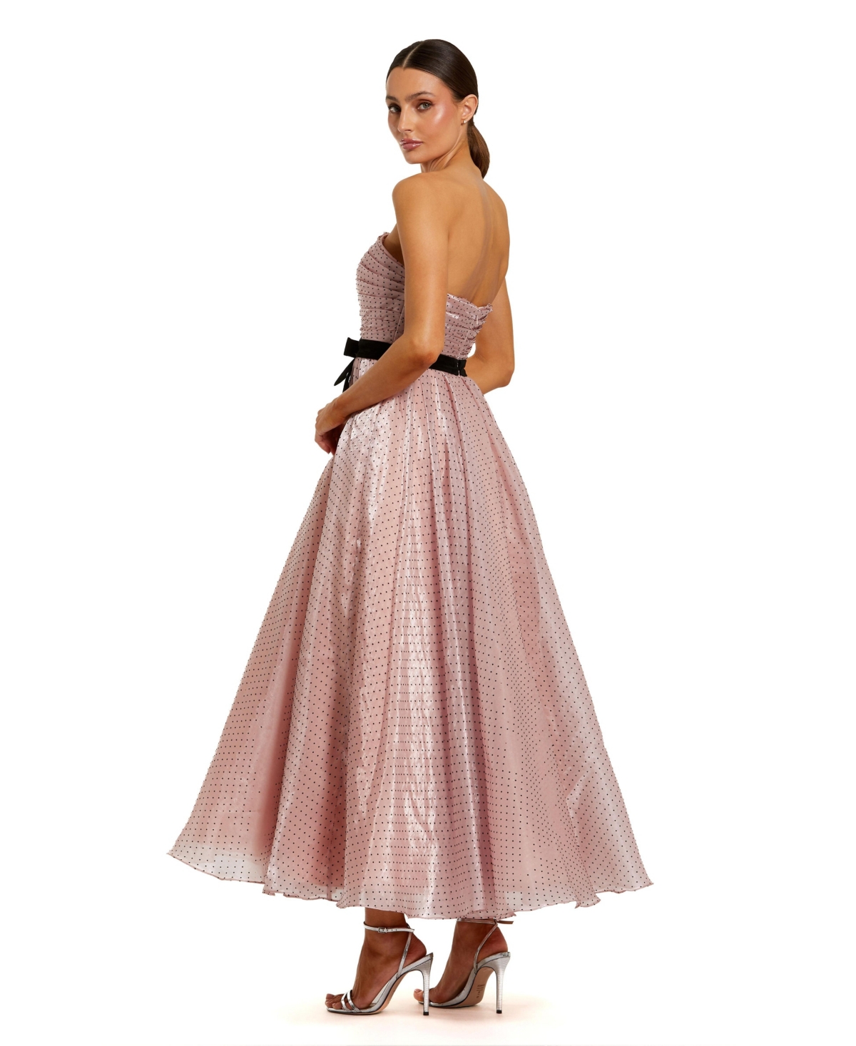 Mac Duggal Petite Polka Dot Organza Strapless Dress With Bow