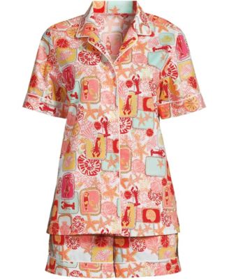 Women's Cotton Poplin 2 Piece Pajama Set - Short Sleeve Top and Shorts