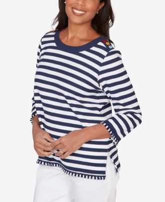 Women's Port Side Pique Stripe Button Detail Top