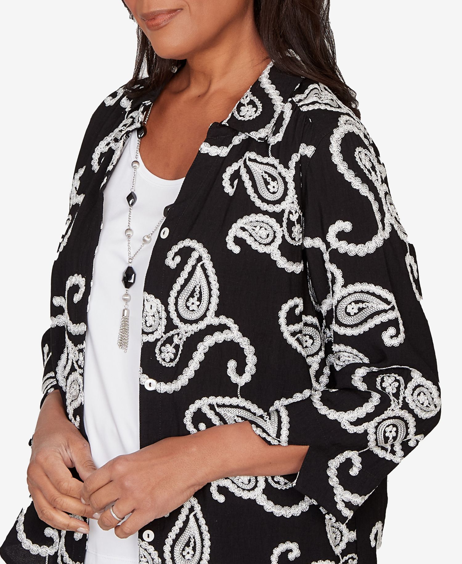 Women's Crowd Pleaser Paisley Embroidered Two in One Top