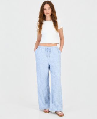 Juniors' Floral Embroidered Wide-Leg Drawstring Pants