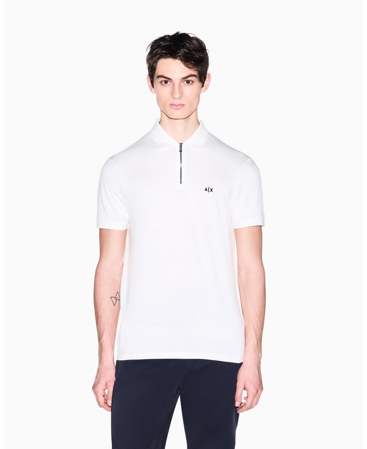 A|X Armani Exchange Men's Short Sleeve Zipper Polo Shirt - Off White
