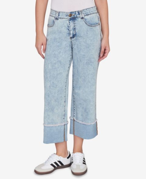 Женские джинсы Ruby Rd. Petite Comfort Waist Wide-Leg Cropped Jeans, цвет: Светлый шамбре