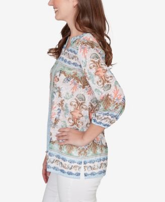 Petite Ocean Motif Burnout Knit Top