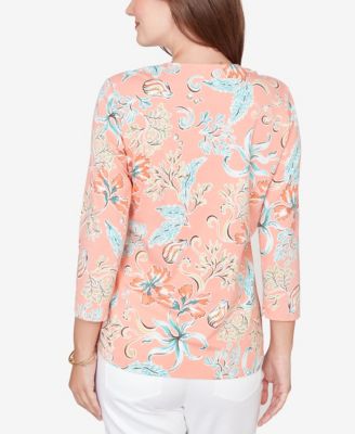Petite Embellished Oceania Floral Knit Top