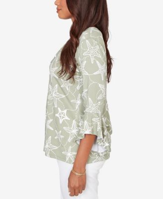 Petite Starfish Puff Print Flutter Sleeve Top