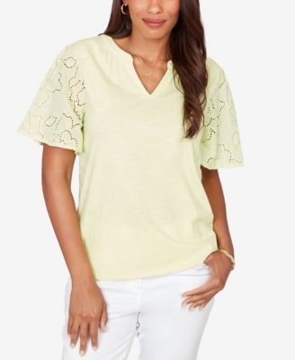 Petite Eyelet Sleeve Cotton Jersey Top