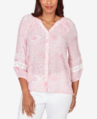 Petite Floral Silky Gauze Peasant Top
