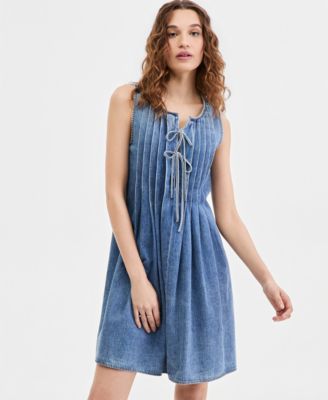 Women's Cotton Pleated Denim Mini Dress