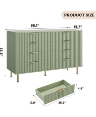 8 Drawer Dresser for Bedroom, Fluted Dresser with Large Drawers and Sturdy Gold Legs Support, Dressers & Chests of Drawers